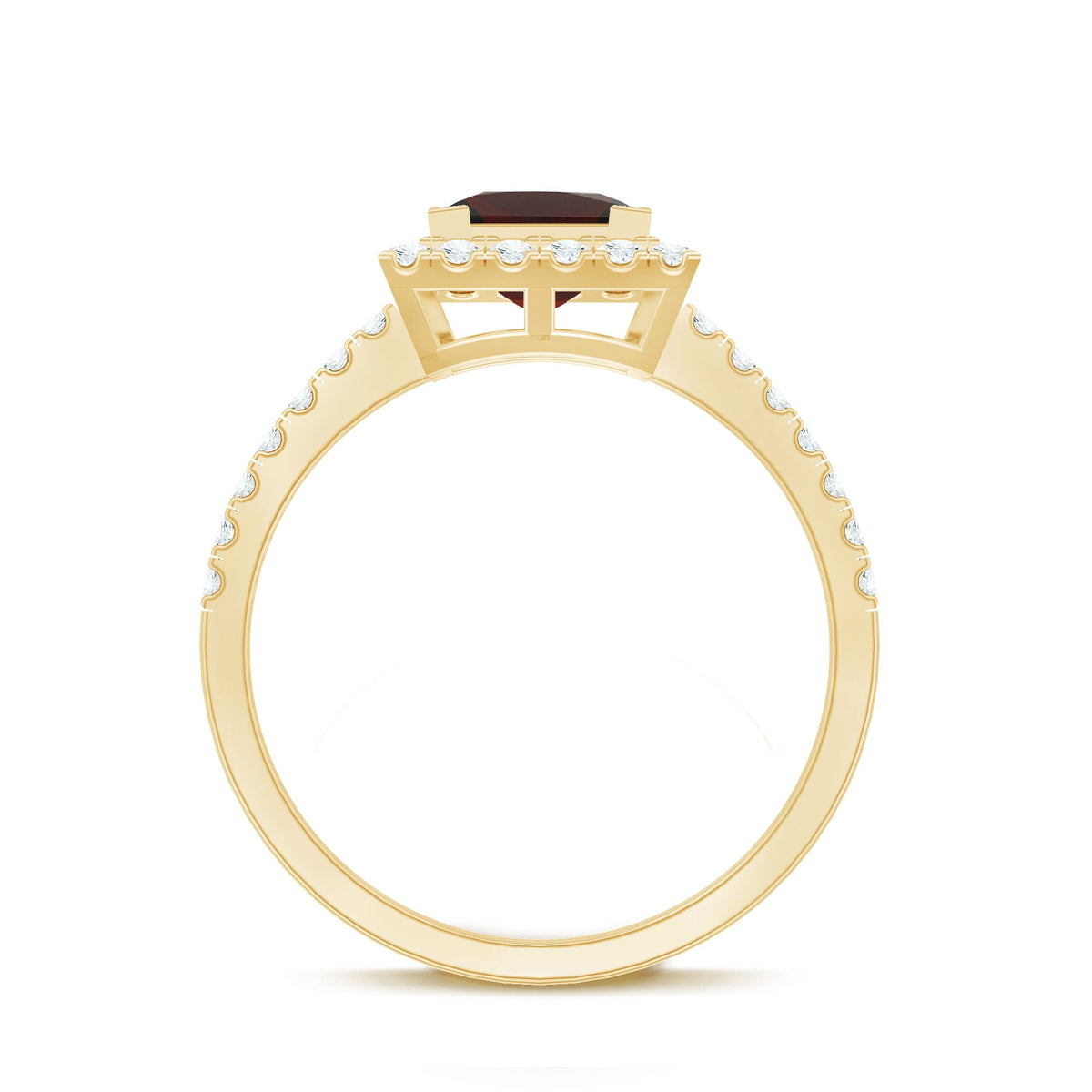 Natural Garnet Princess Cut Engagement Ring with Diamond Halo