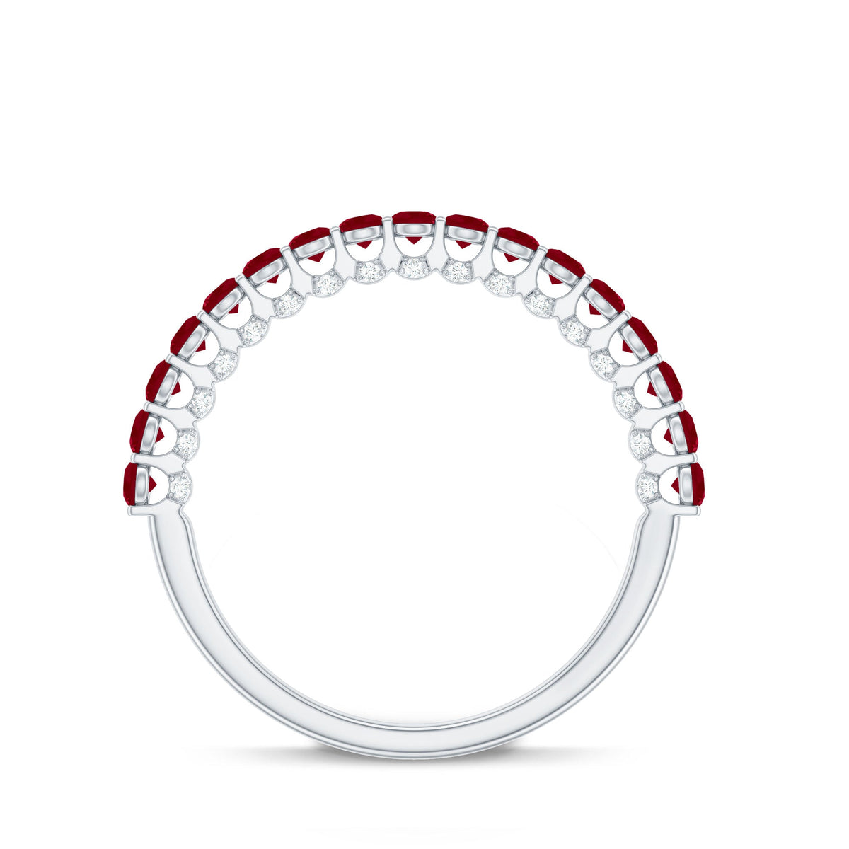 Genuine Ruby Half Eternity Ring with Diamond