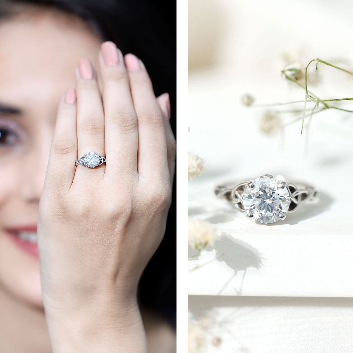 Certified Solitaire Moissanite Celtic Design Engagement Ring
