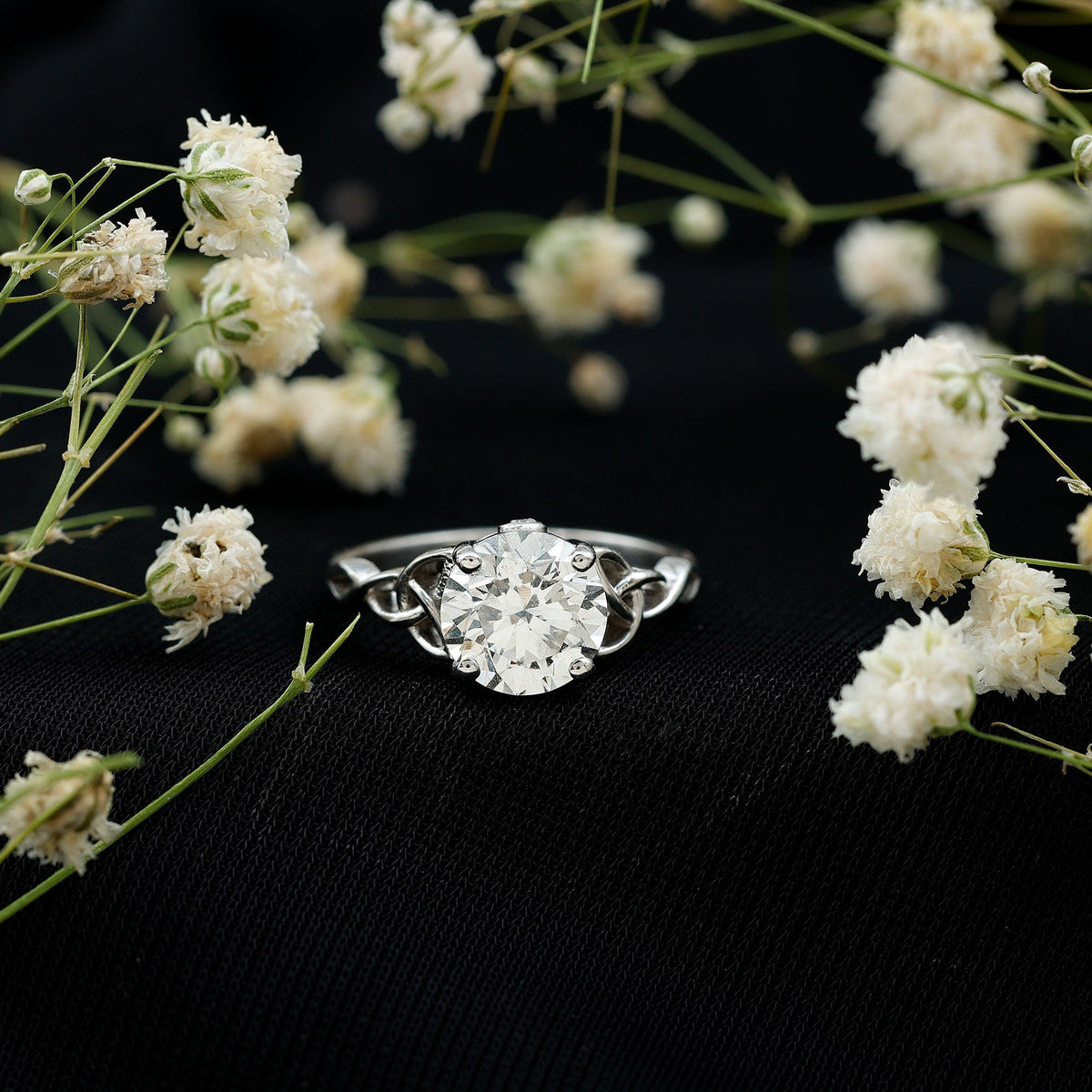 Certified Solitaire Moissanite Celtic Design Engagement Ring