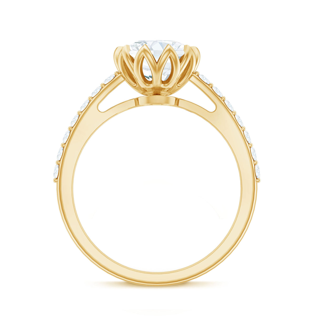 Lotus Basket Set Moissanite Engagement Ring with Certificate
