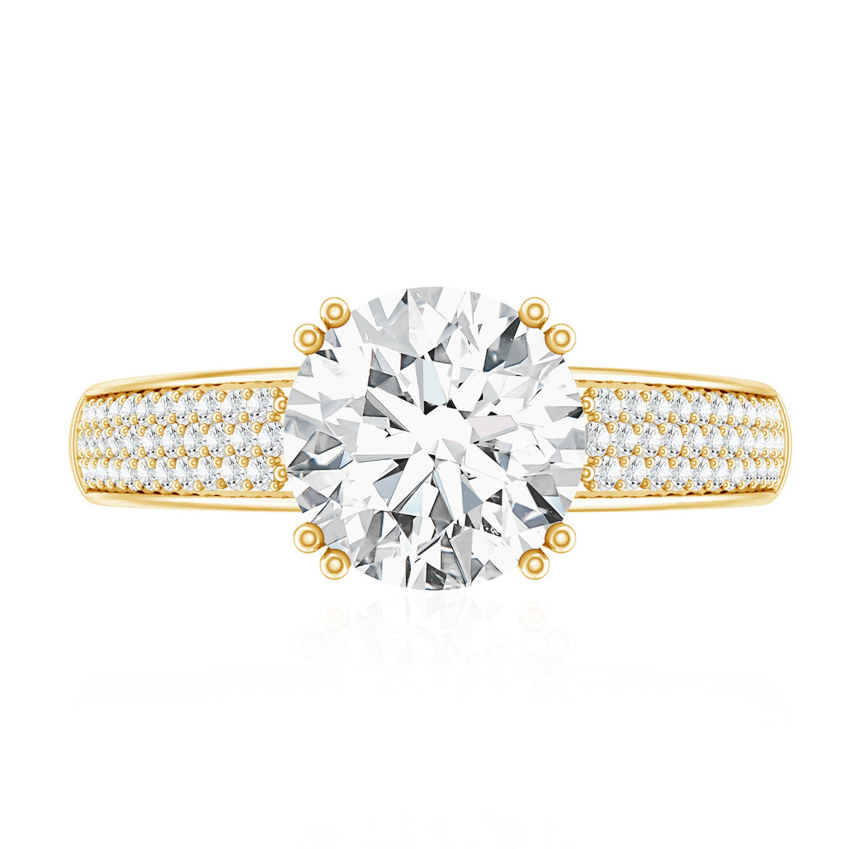 Round Moissanite Engagement Ring with Pave Set Side Stones