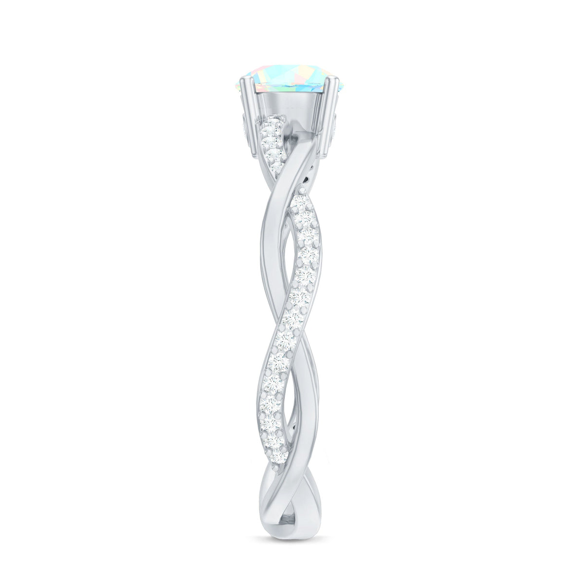Certified Real Ethiopian Opal Diamond Pre Engagement Ring with Braided Shank