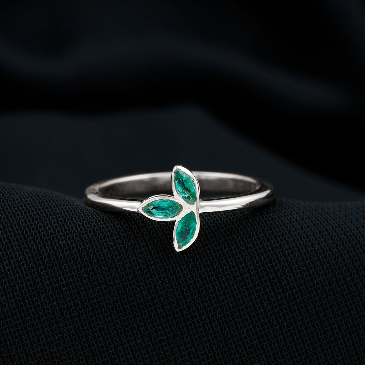 Marquise Cut Emerald Leaf Promise Ring in Bezel Setting