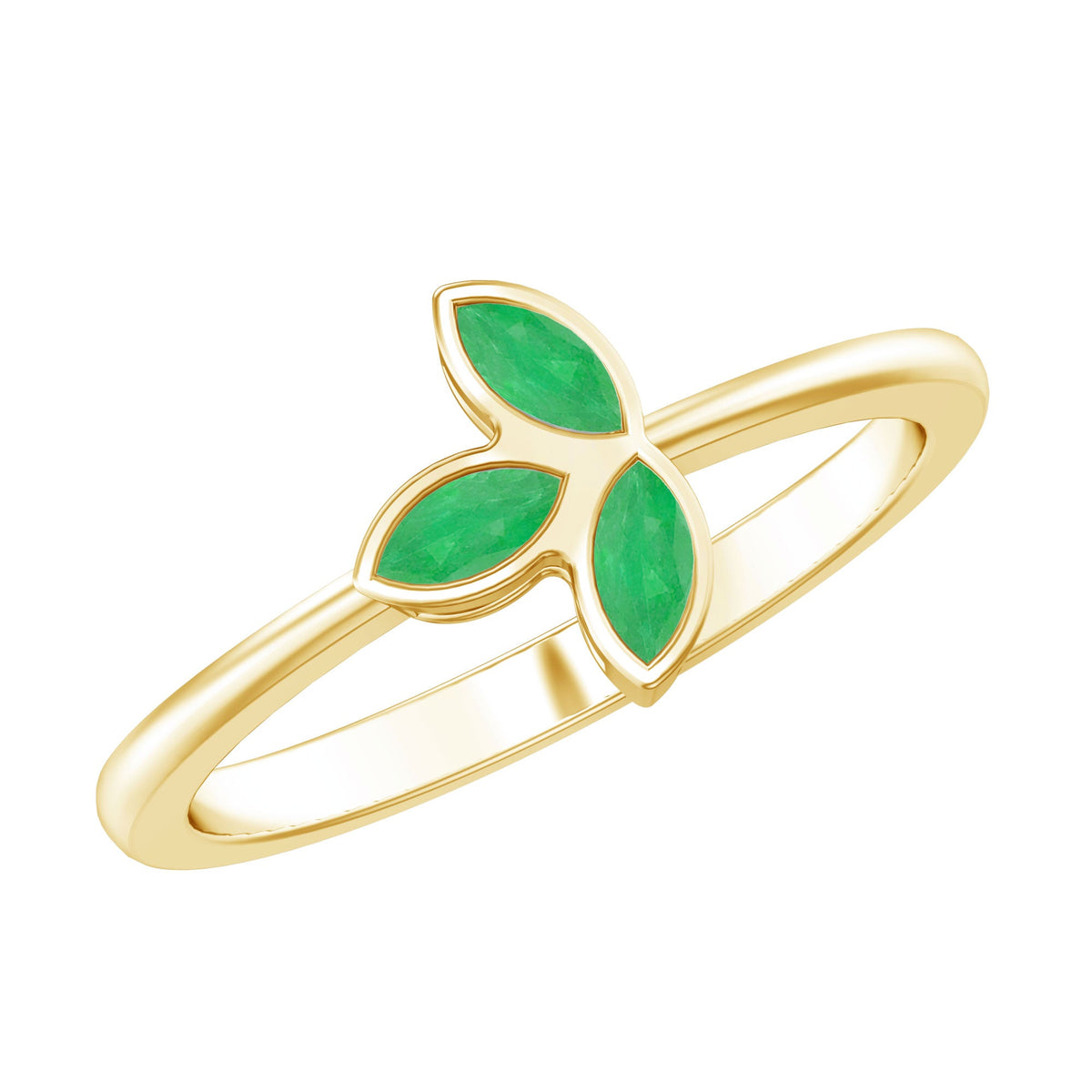 Marquise Cut Emerald Leaf Promise Ring in Bezel Setting