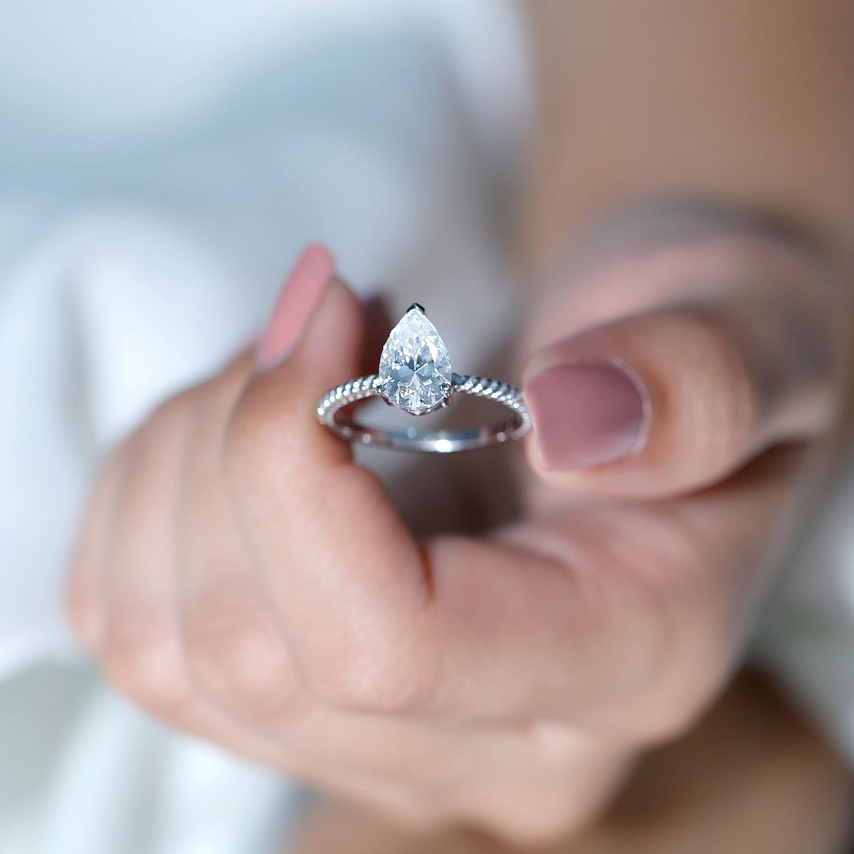 Brilliant Cut Solitaire Moissanite Pear Shaped Engagement Ring