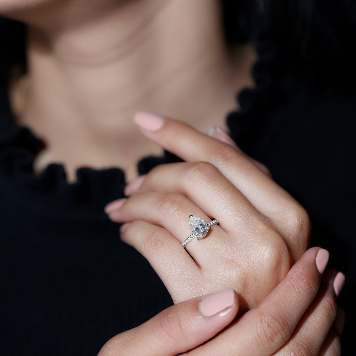 Brilliant Cut Solitaire Moissanite Pear Shaped Engagement Ring