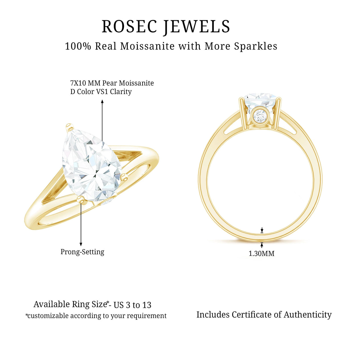 Pear Shaped Moissanite Split Shank Engagement Ring