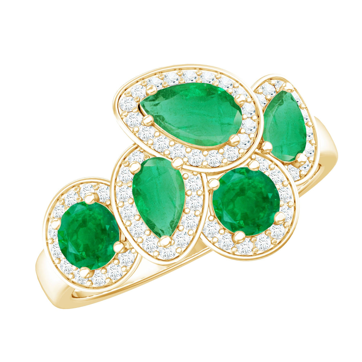 Natural Emerald and Diamond Cluster Engagement Ring