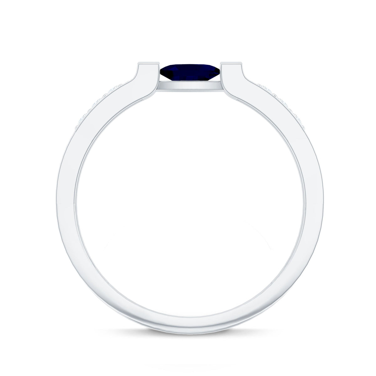 East West Style Oval Blue Sapphire Solitaire Ring with Diamond