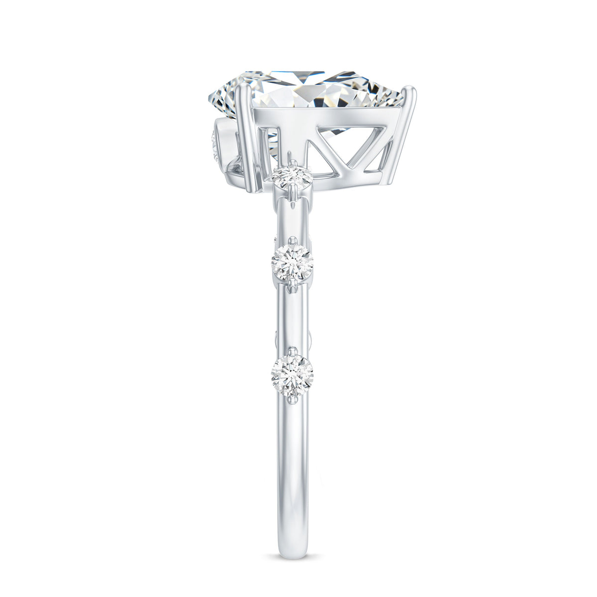 Pear Shaped Moissanite Engagement Ring with Spaced Accent