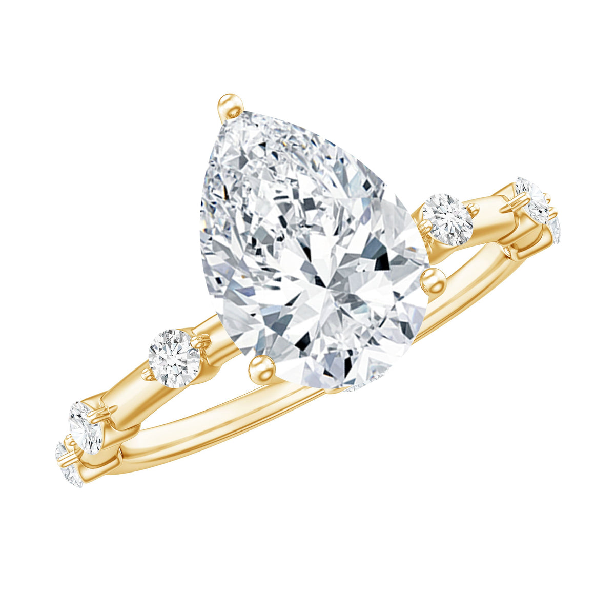 Brilliant Cut Moissanite Pear Shape Engagement Ring with Hidden Halo