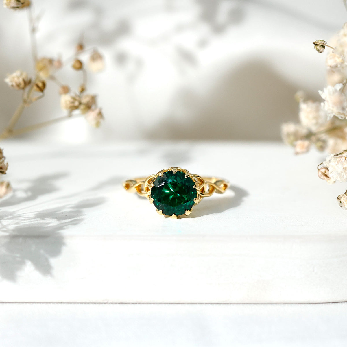 Lotus Basket Set Lab Grown Emerald Knot Engagement Ring