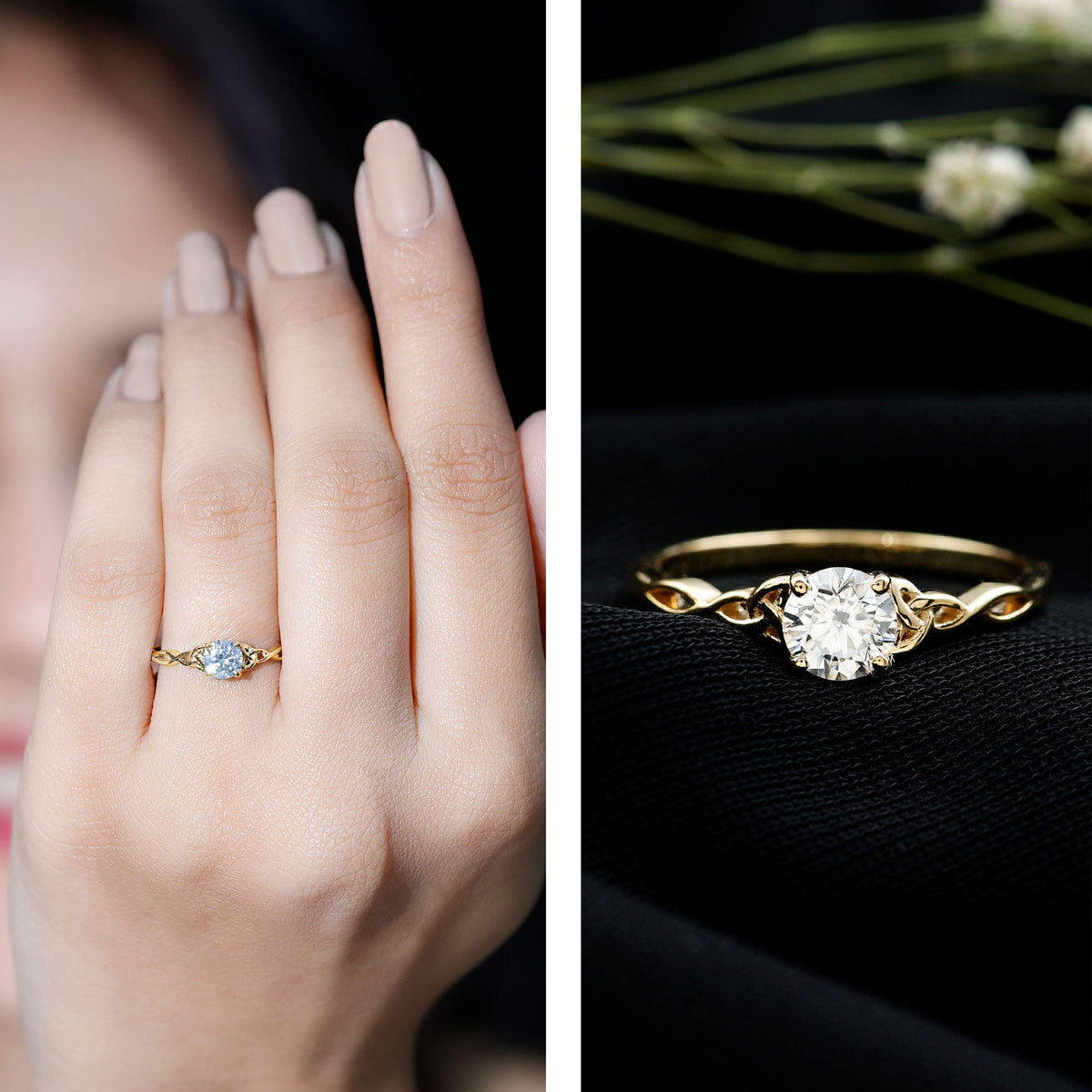 Solitaire Moissanite Celtic Knot Ring for Women
