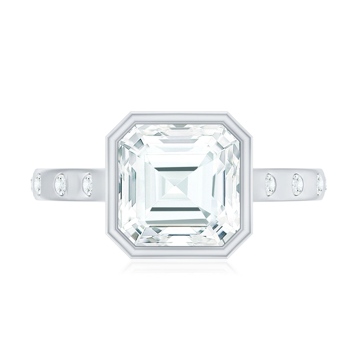 Solitaire Moissanite Asscher Cut Engagement Ring in Bezel Setting