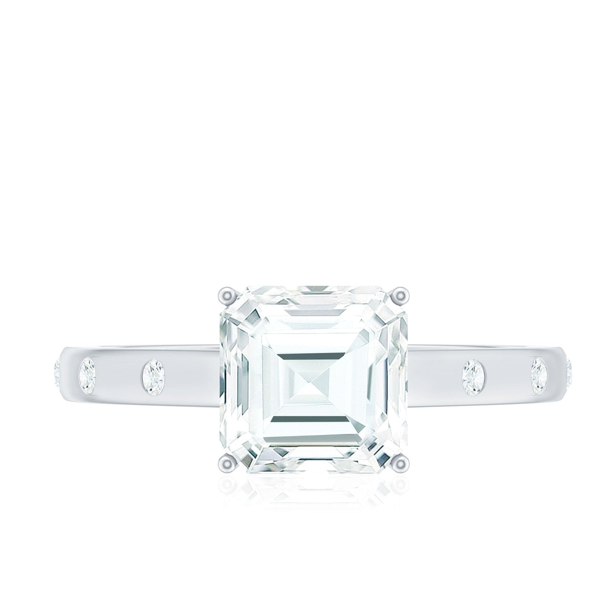 Asscher Cut Moissanite Solitaire Engagement Ring with Certificate
