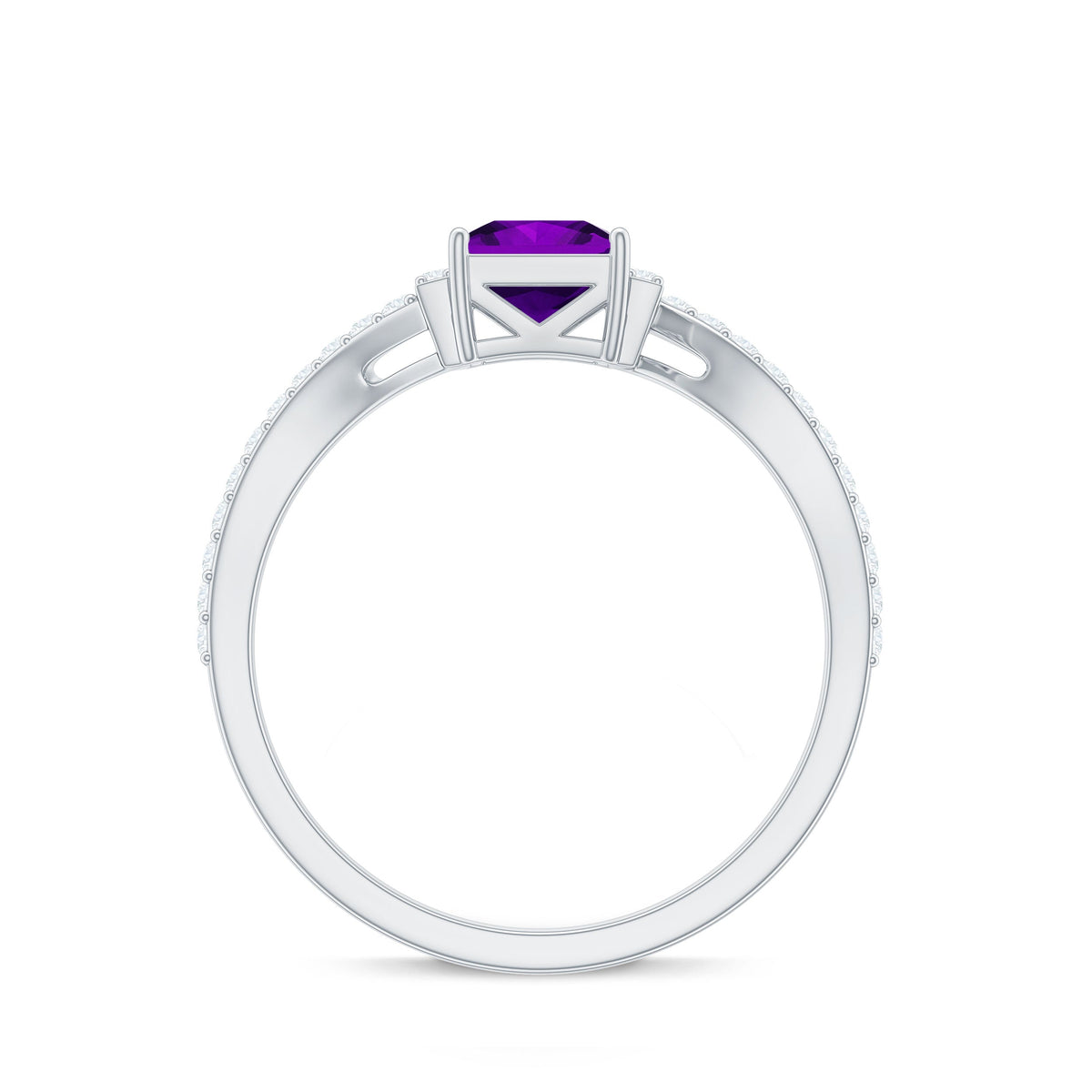 Real 1.2 Carat Amethyst Princess Cut Engagement Ring with Diamond Bypass Shank