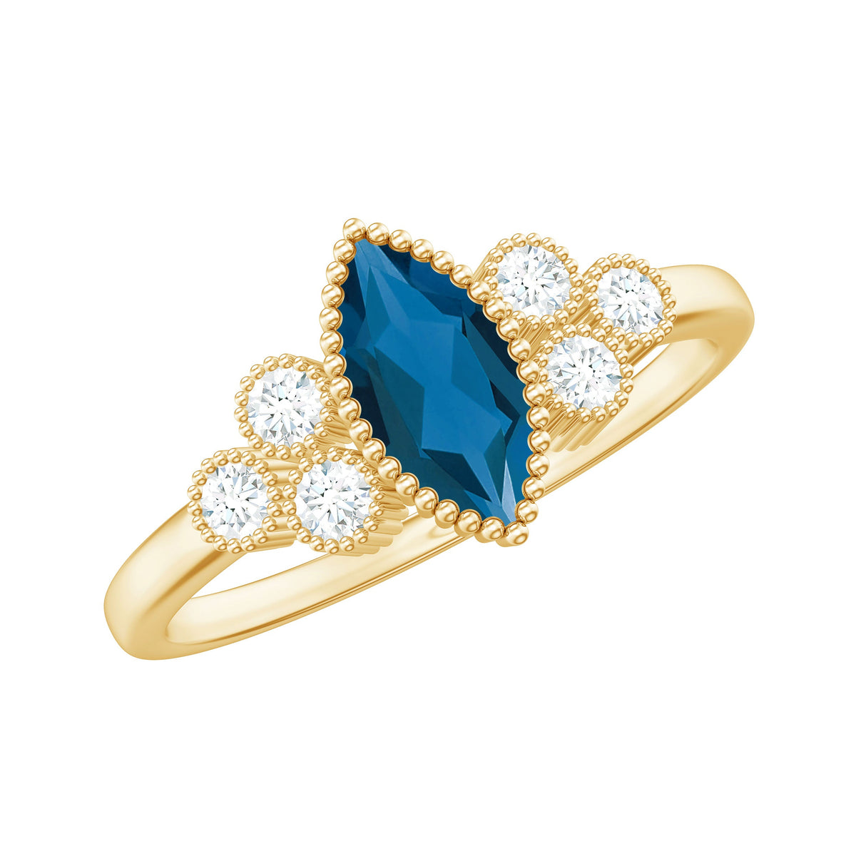 London Blue Topaz Marquise Engagement Ring with Diamond Trio