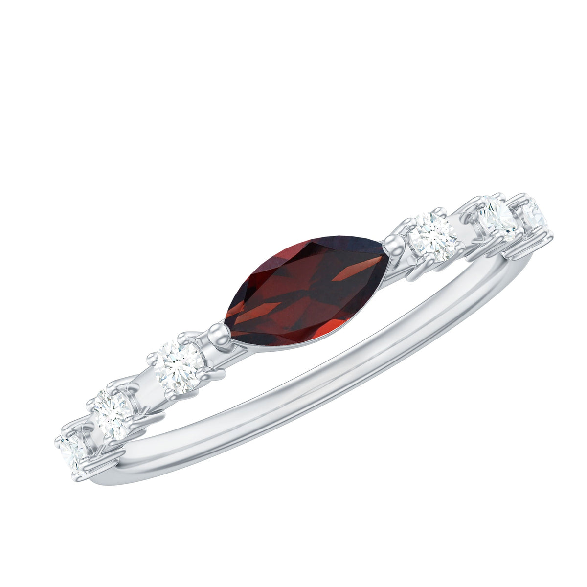 Natural Marquise Garnet Diamond Promise Ring in East West Style