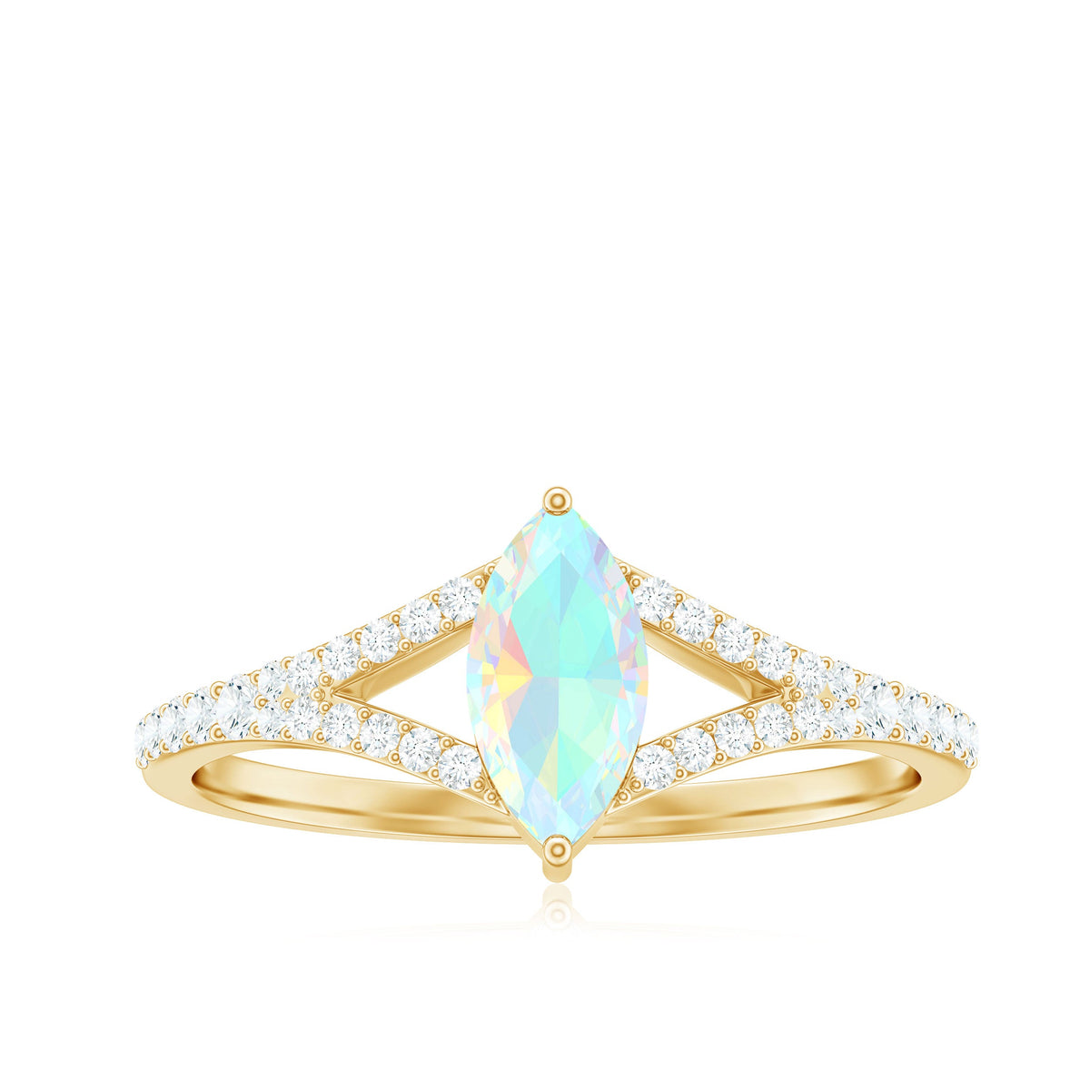 Natural Opal Marquise Engagement Ring with Diamond Split Shank
