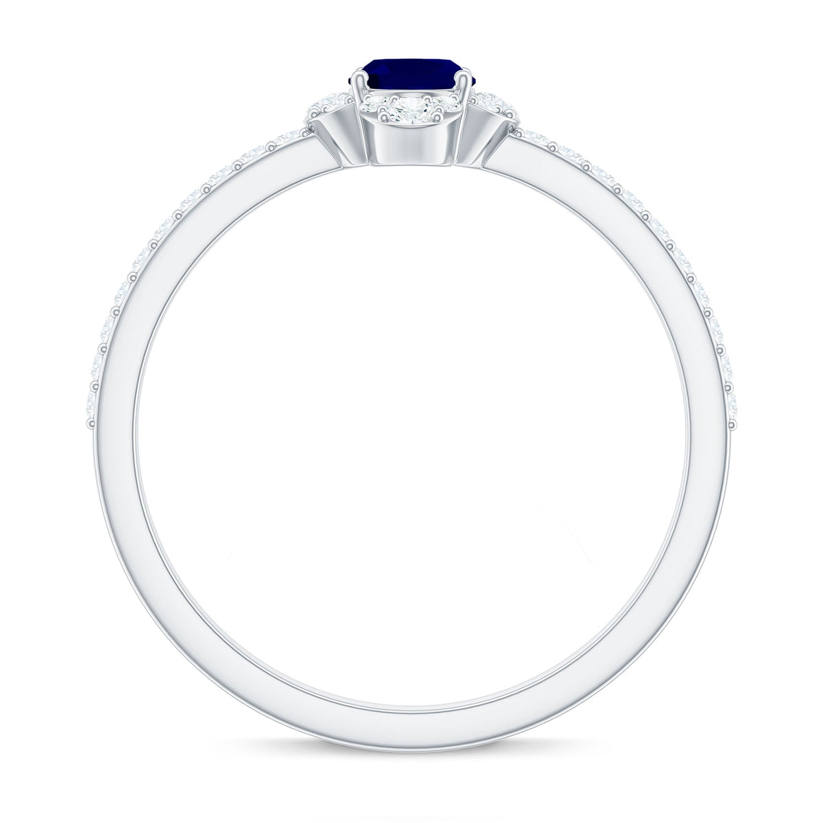 Natural 0.6 Carat Blue Sapphire Oval Engagement Ring with Diamond