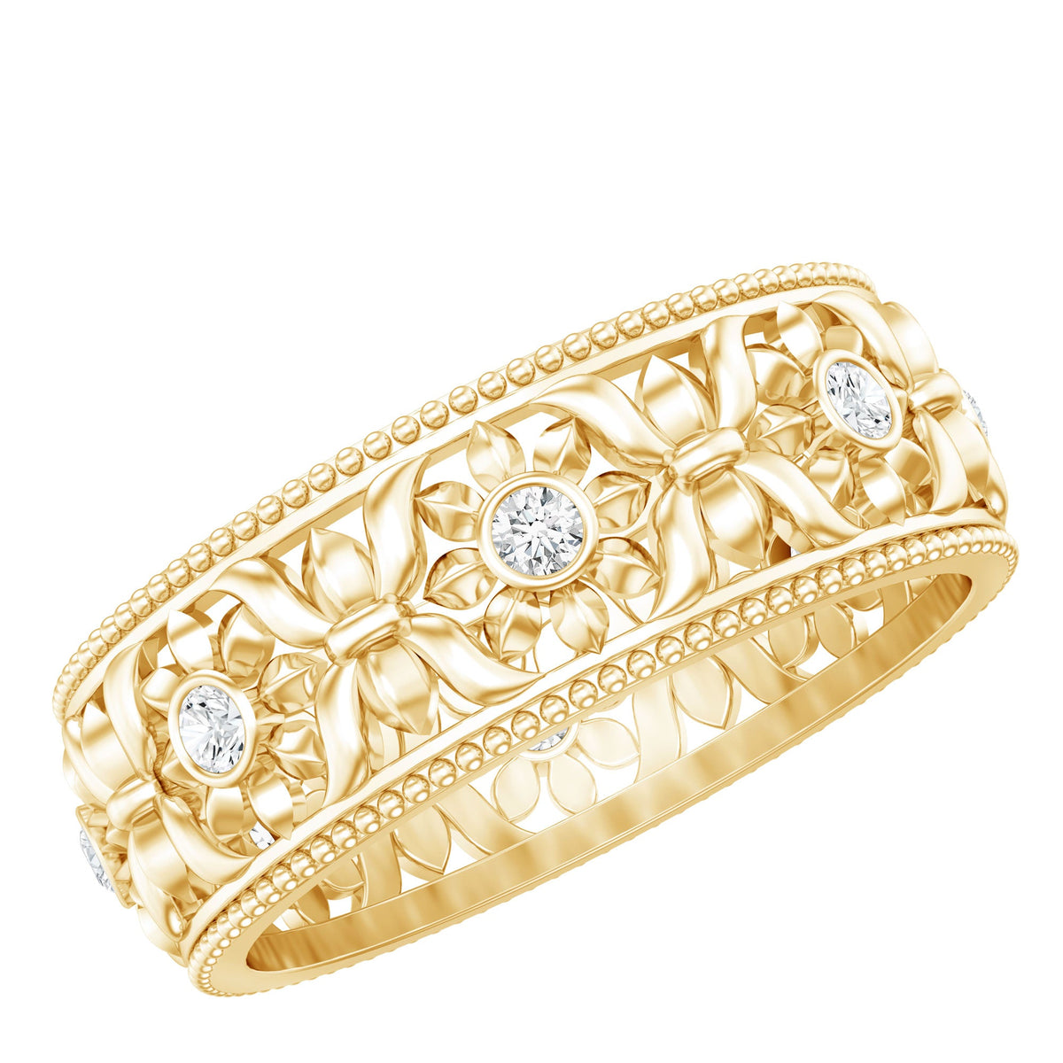 Floral Inspired Lab Grown Diamond Filigree Wedding Band