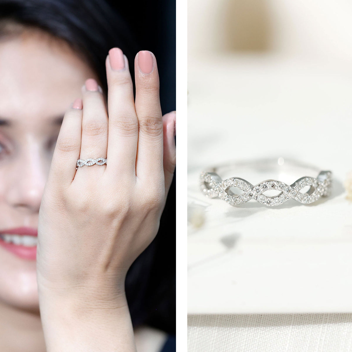 Pave Set Lab Grown Diamond Infinity Wedding Band