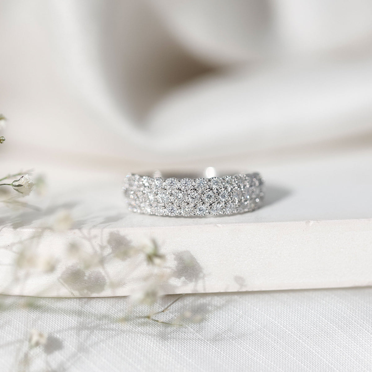 3 Row Lab Grown Diamond Wide Wedding Band with Certificate