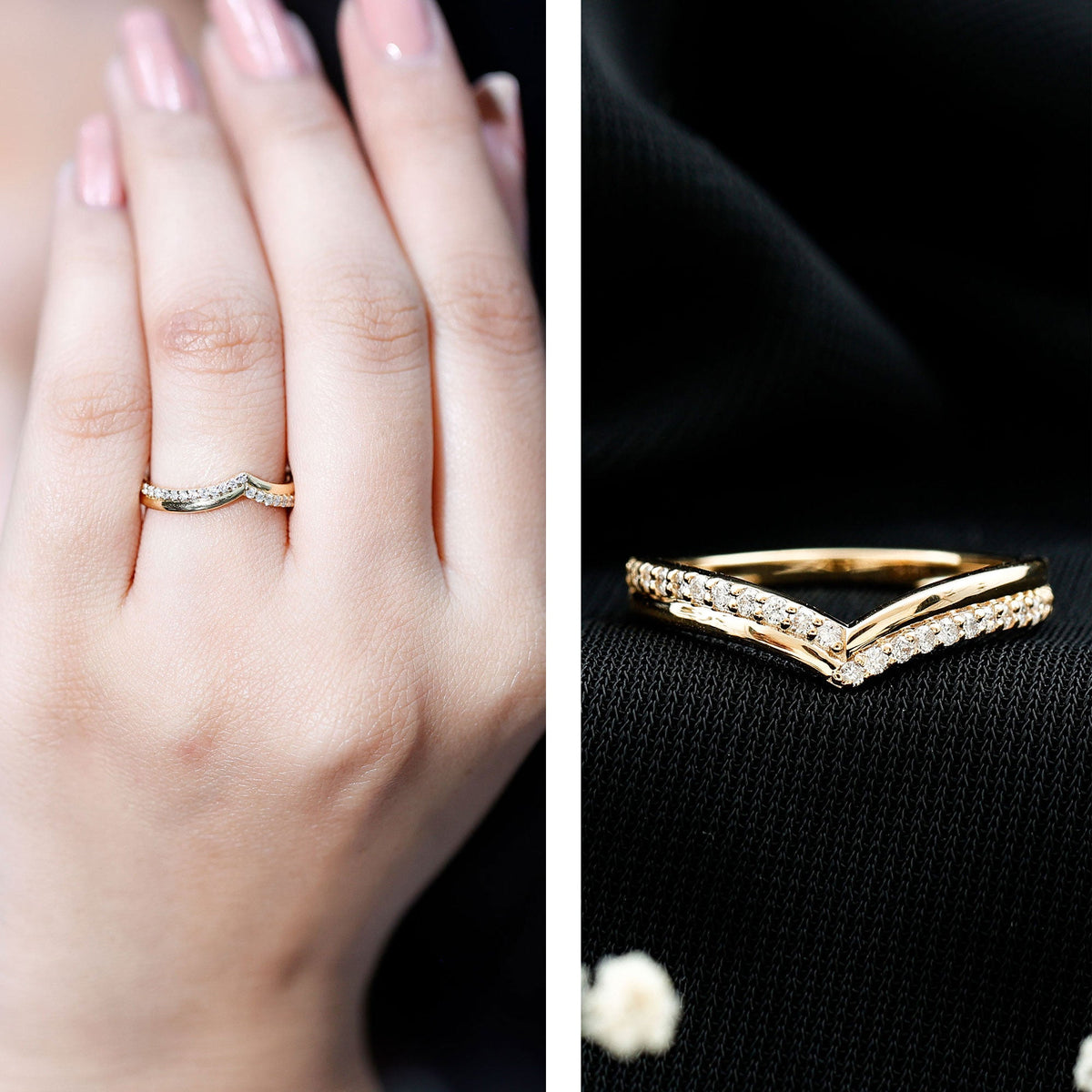 Pave Set Round Cut Natural Diamond Chevron Ring