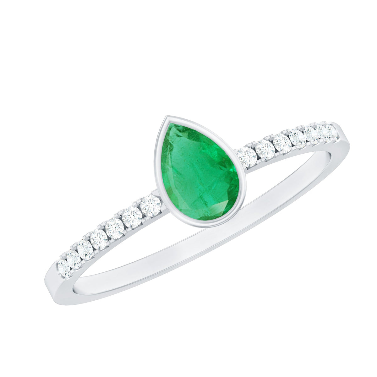 Pear Shaped Emerald Engagement Ring with Diamond Side Stones