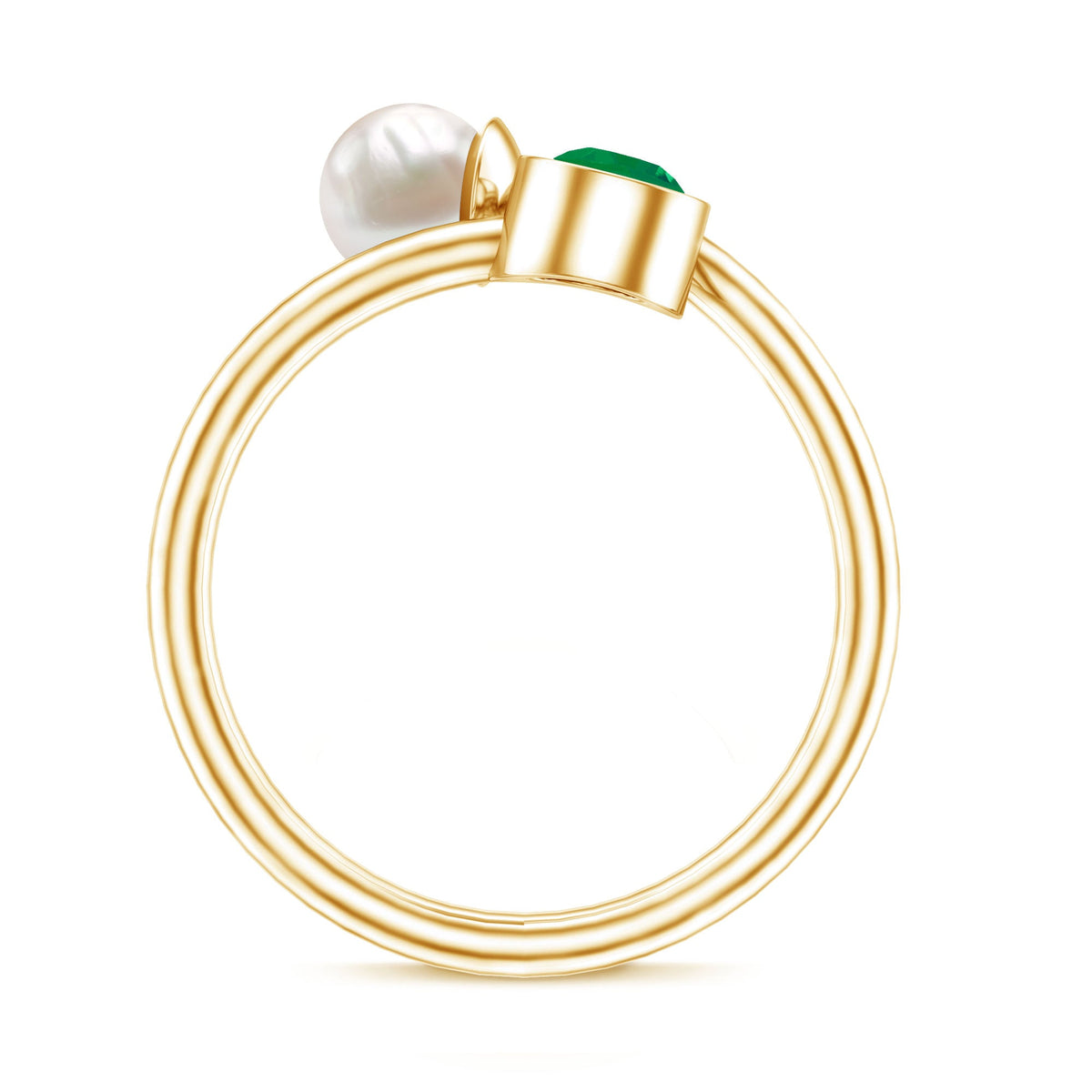 Real Freshwater Pearl and Emerald Toi et Moi Promise Ring