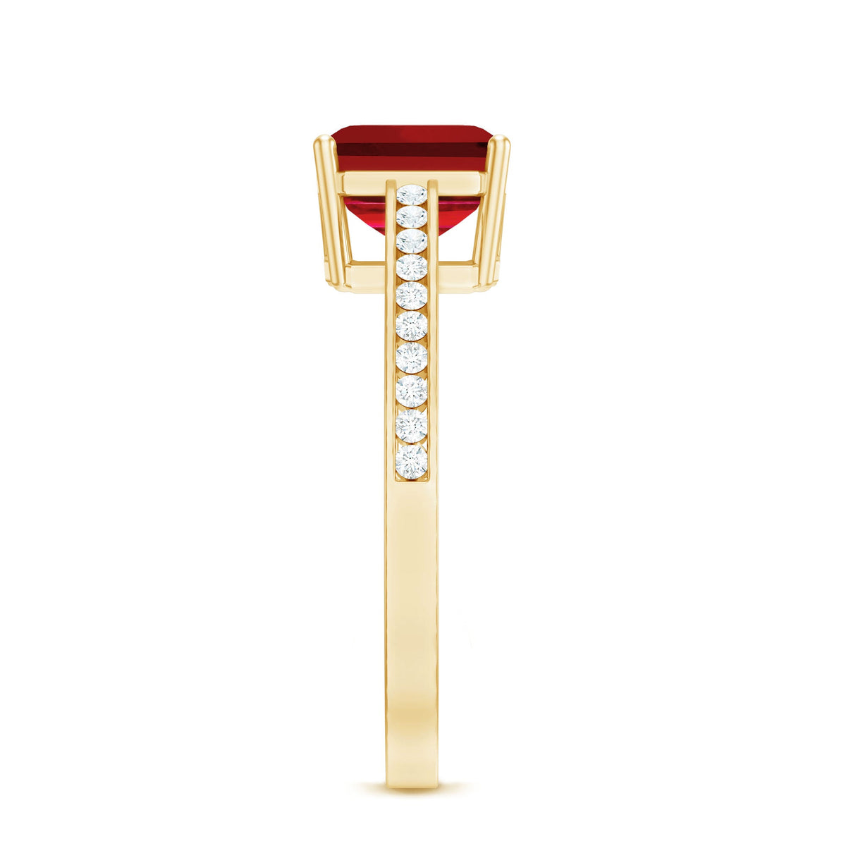 4.8 Carat Asscher Cut Lab Ruby Solitaire Engagement Ring with Diamond Side Stones