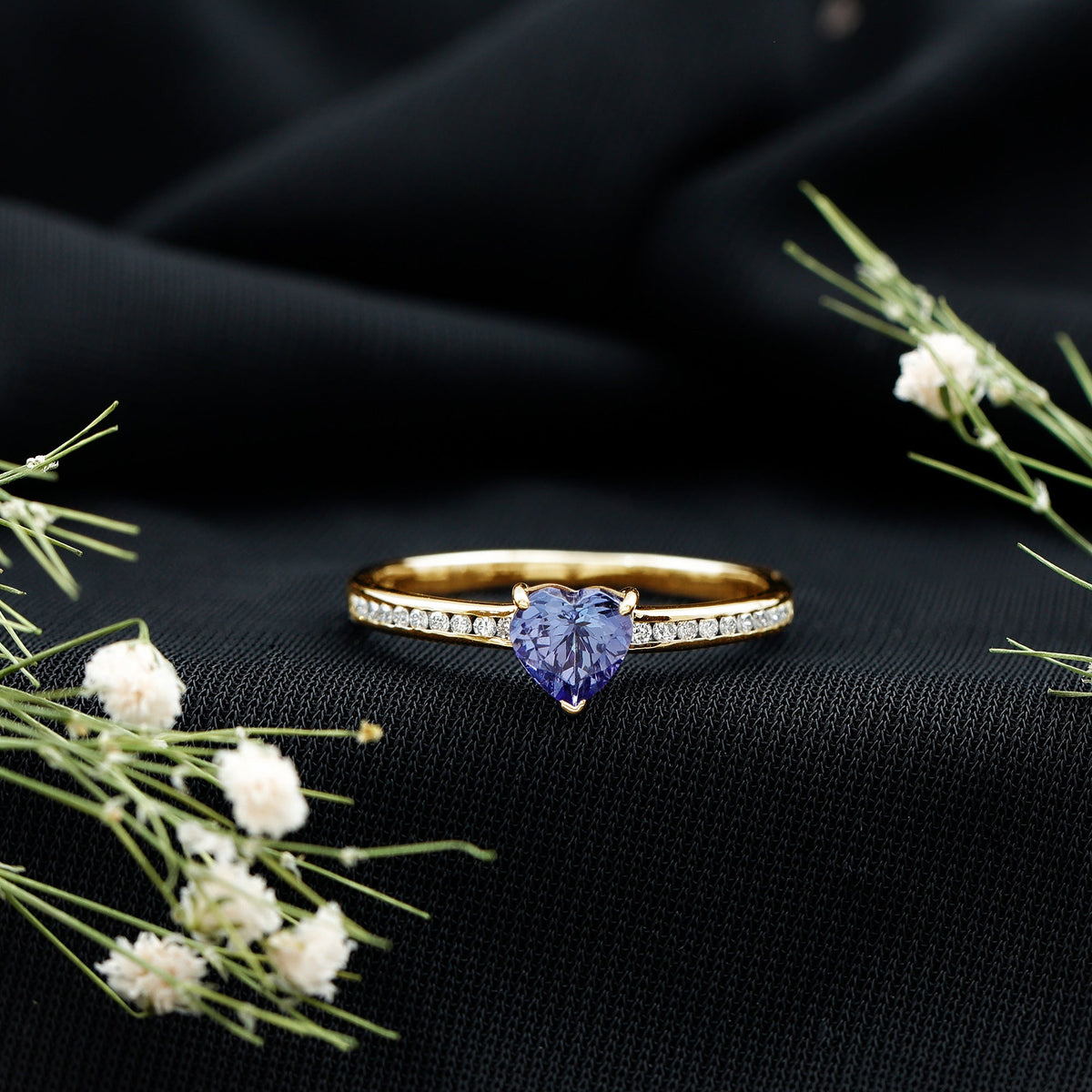 Natural Tanzanite Heart Promise Ring with Diamond