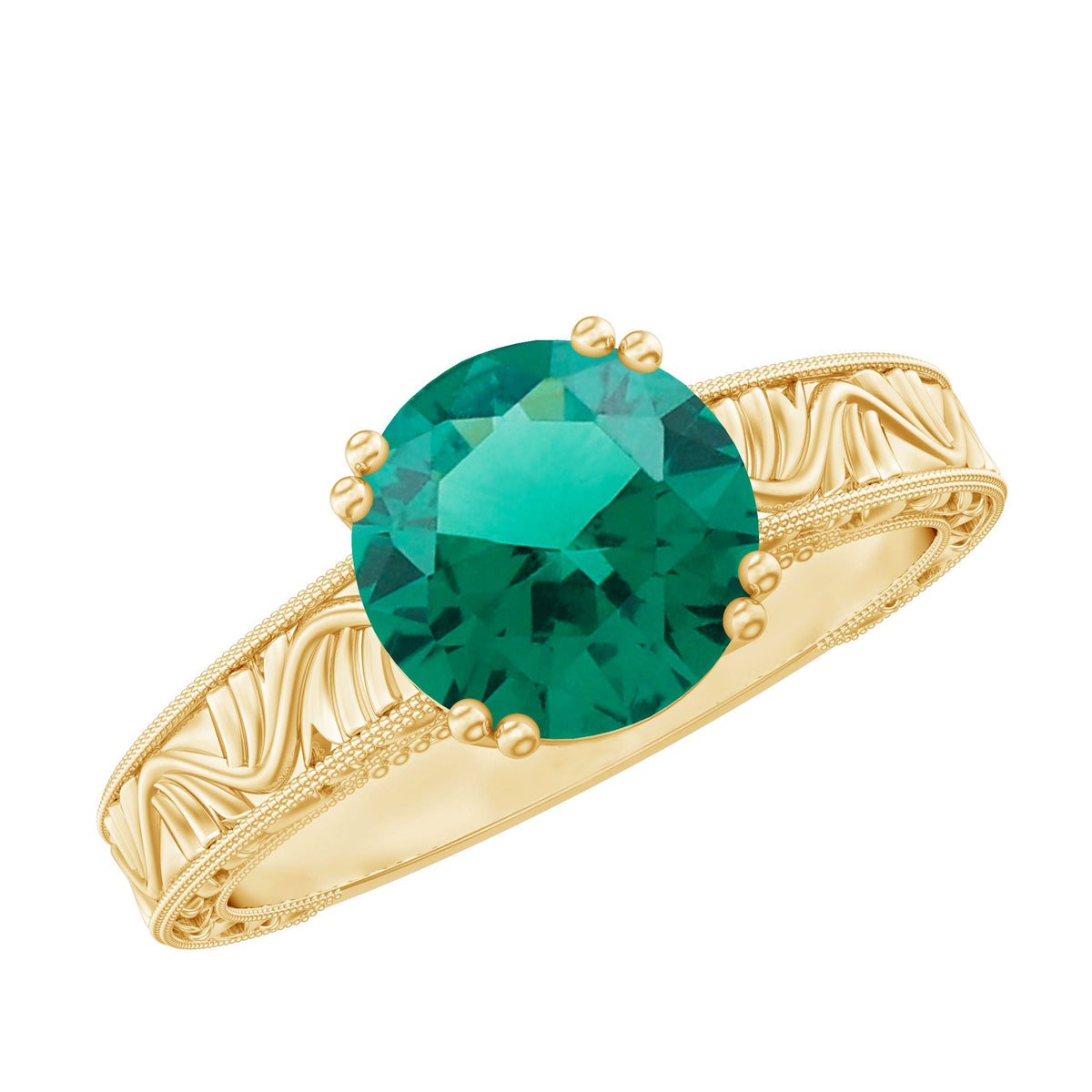 Lab Emerald Solitaire Vintage Engagement Ring