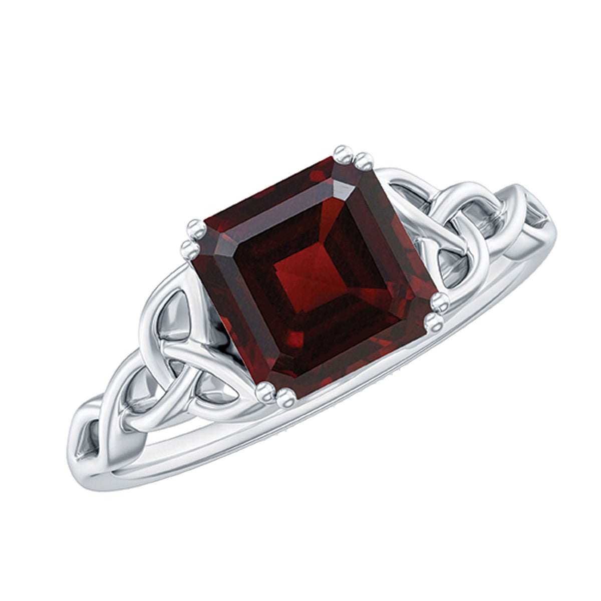 Natural Asscher Cut Garnet Knot Engagement Ring