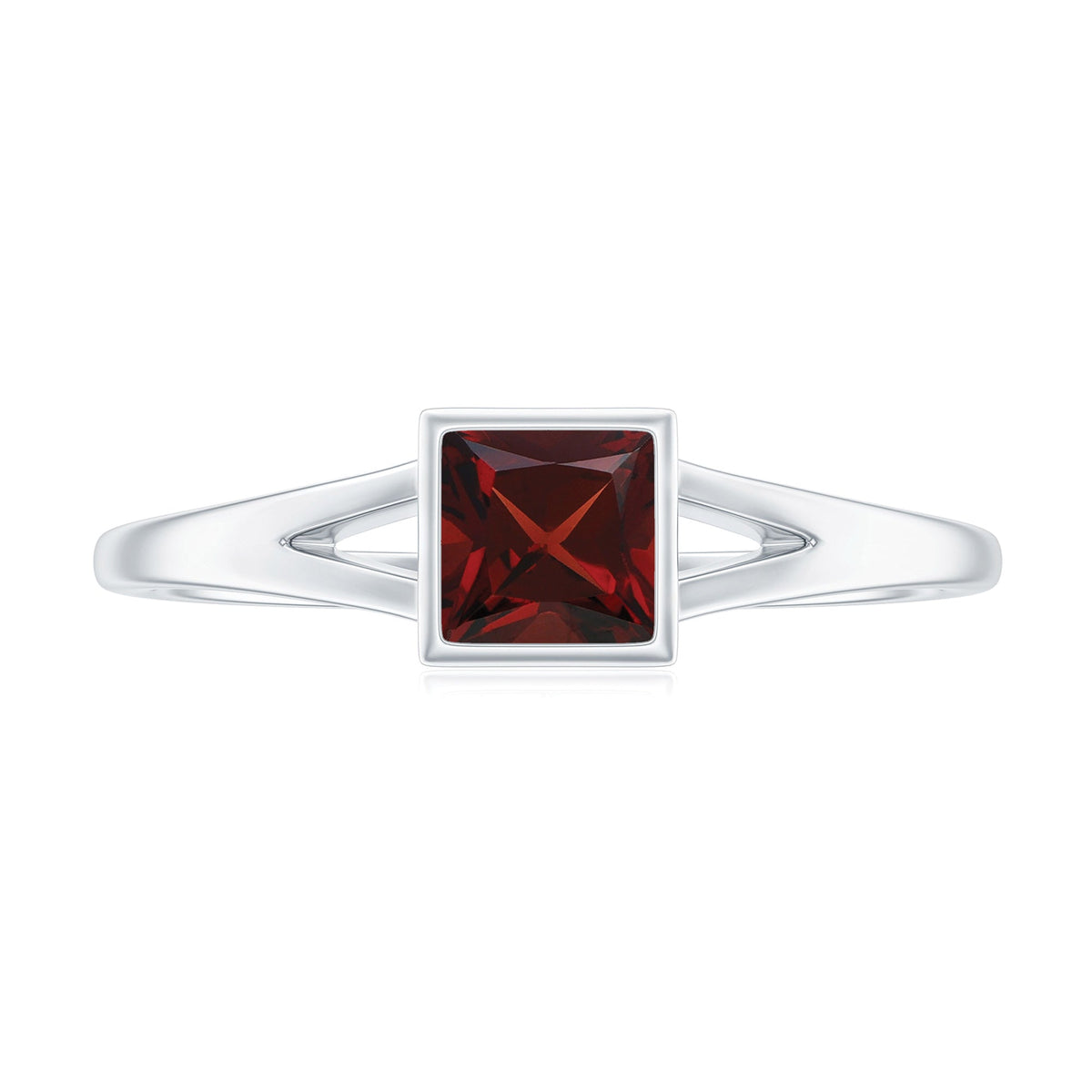 Genuine Garnet Princess Cut Engagement Ring with Split Shank