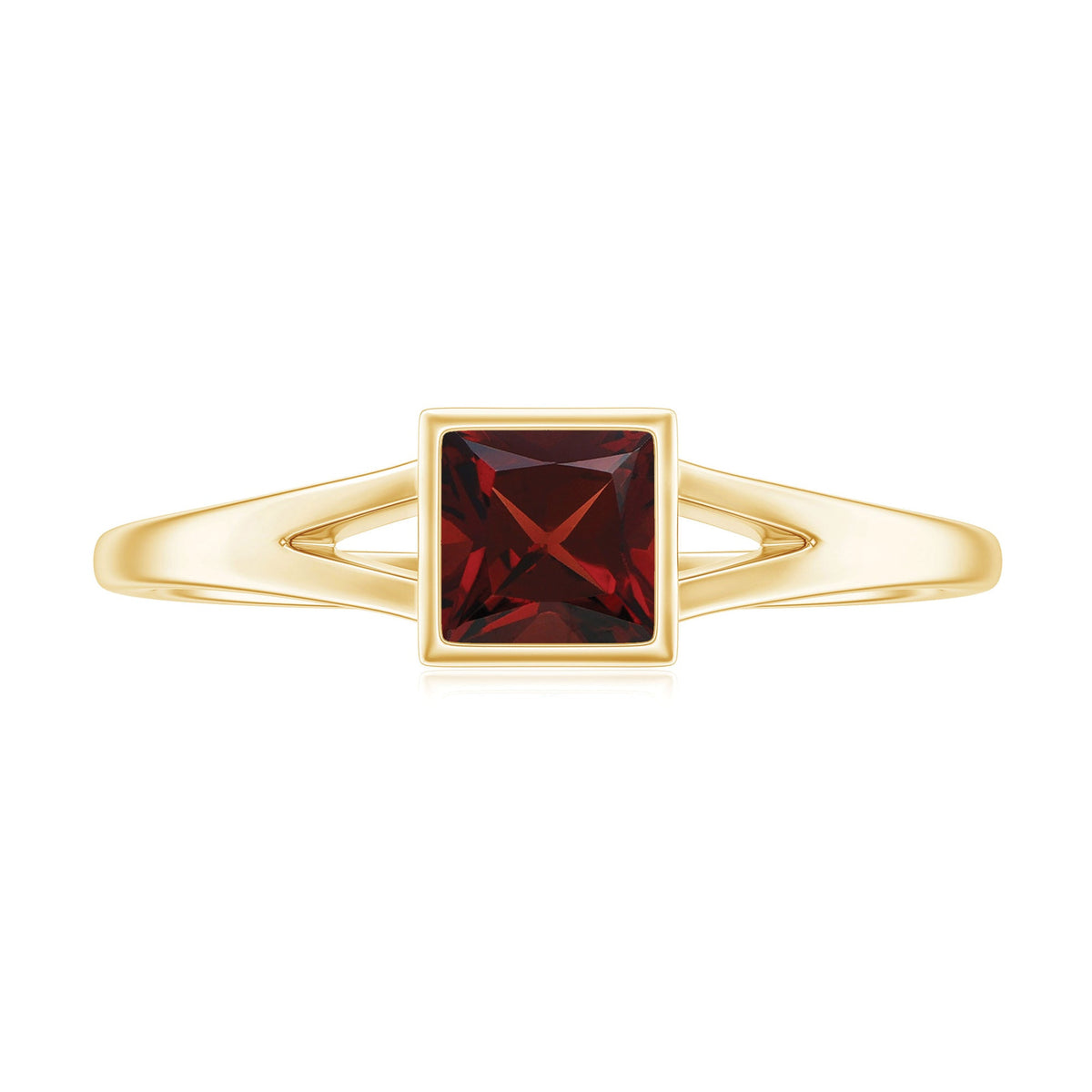 Genuine Garnet Princess Cut Engagement Ring with Split Shank
