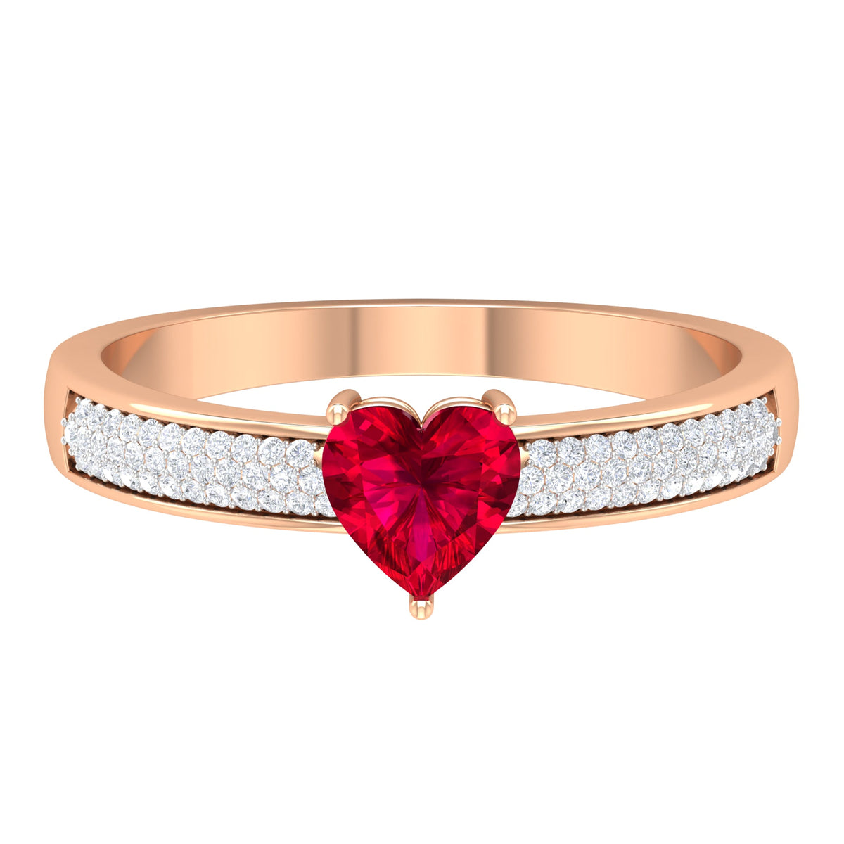 Genuine 0.6 Carat Ruby Heart Engagement Ring with Diamond