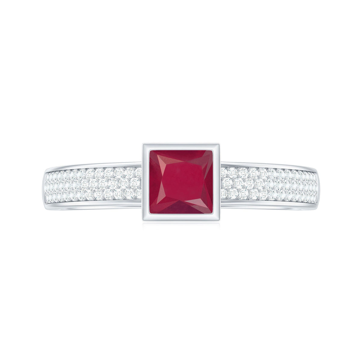 Natural 0.8 Carat Ruby Princess Cut Engagement Ring with Diamond