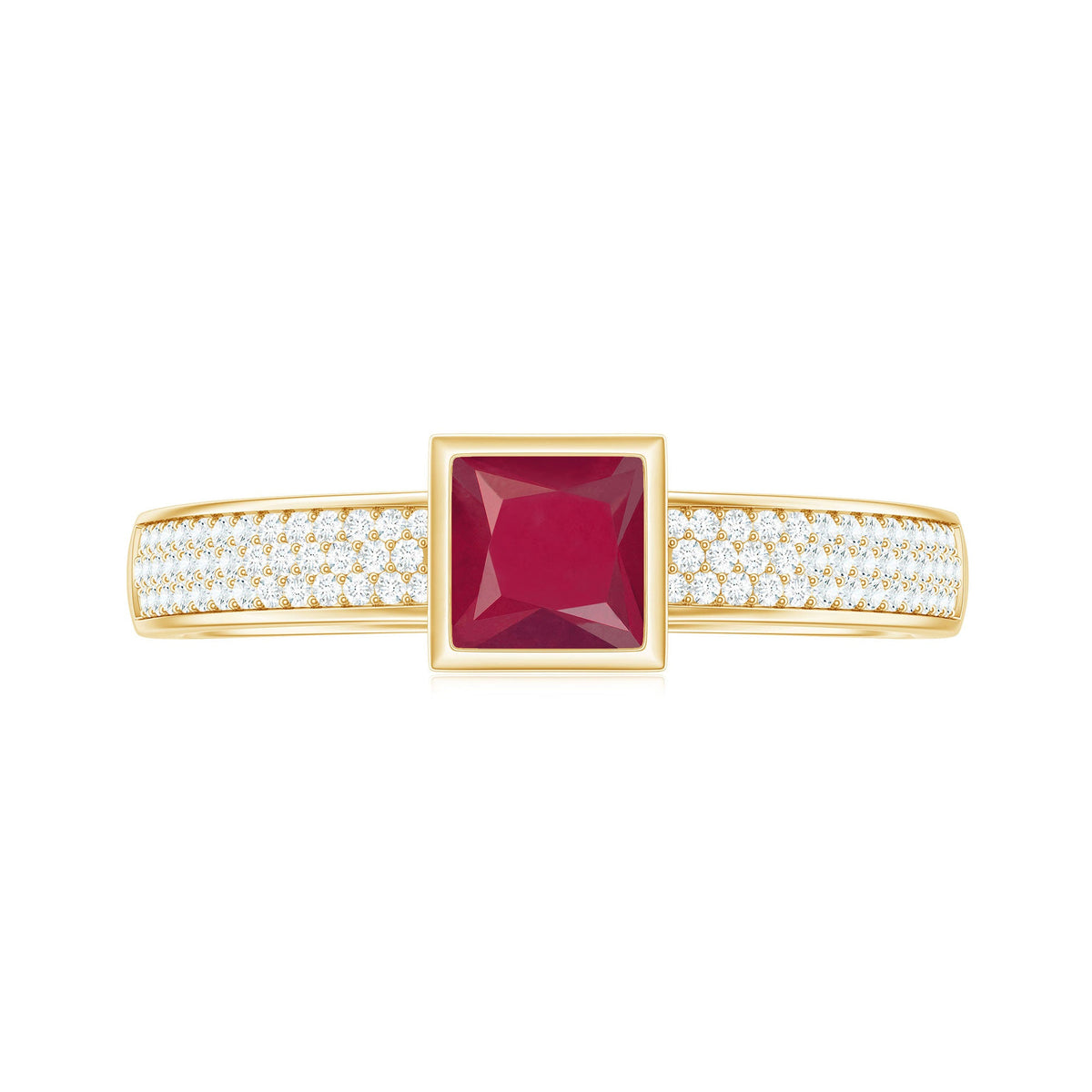 Natural 0.8 Carat Ruby Princess Cut Engagement Ring with Diamond