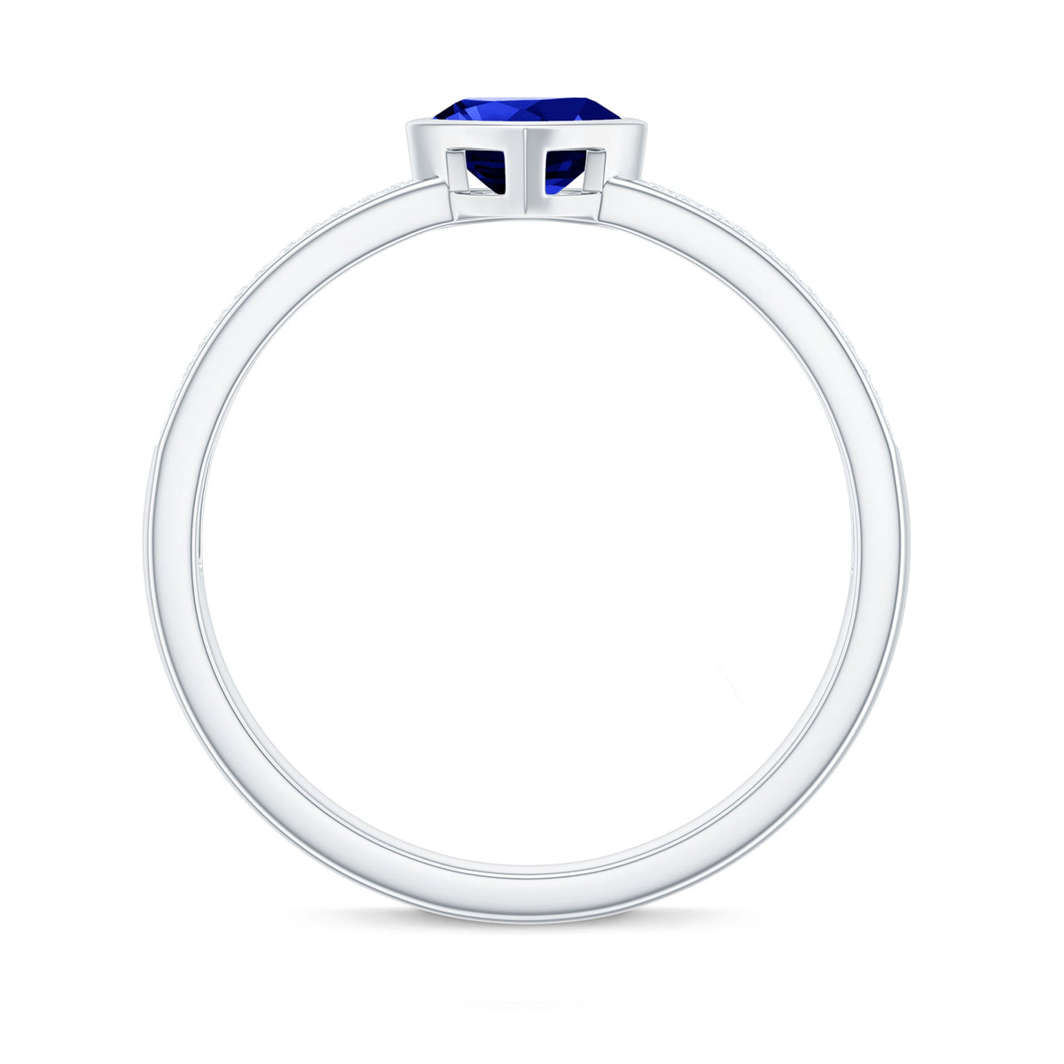 Heart Shape Created Blue Sapphire Solitaire Ring with Diamond Side Stone