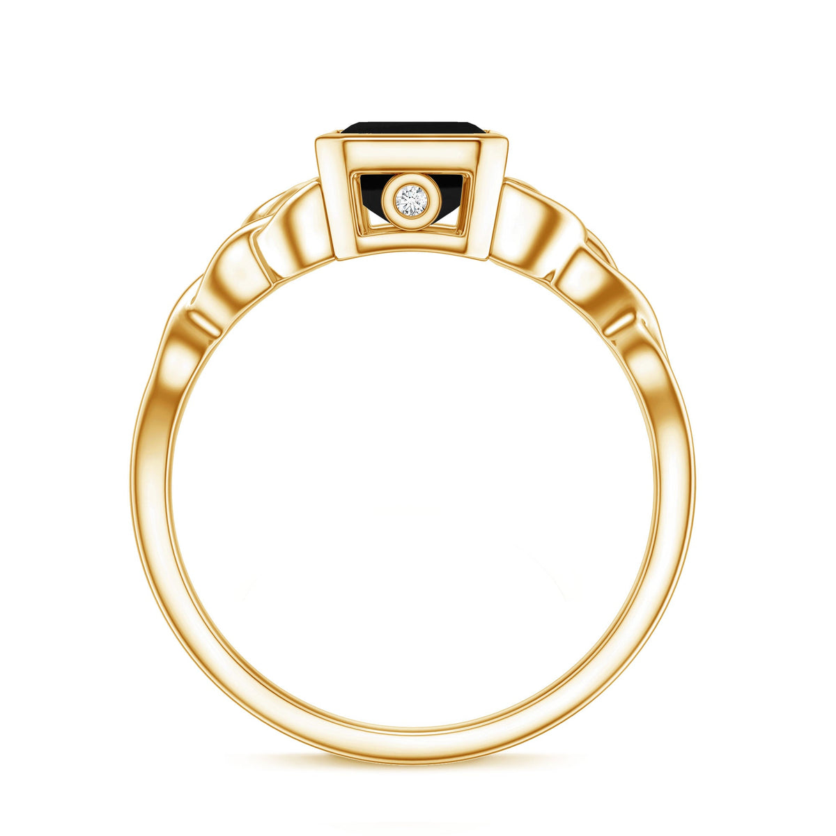 Emerald Cut Black Onyx Bezel Set Engagement Ring with Surprise Diamond