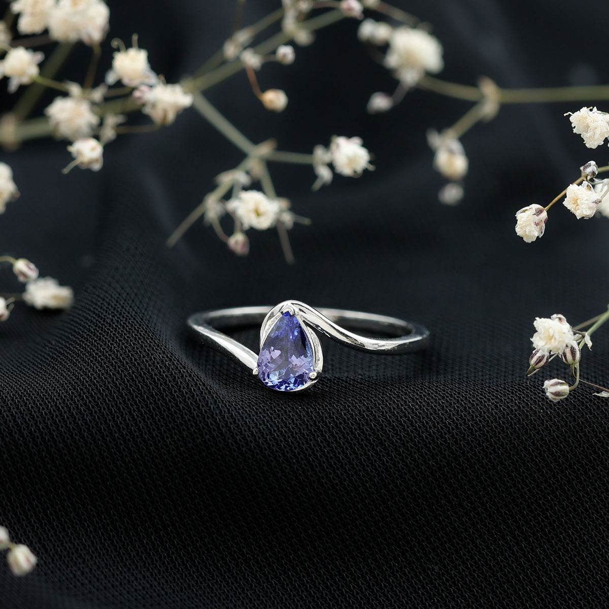 Natural Tanzanite Solitaire Engagement Ring with Bypass Shank