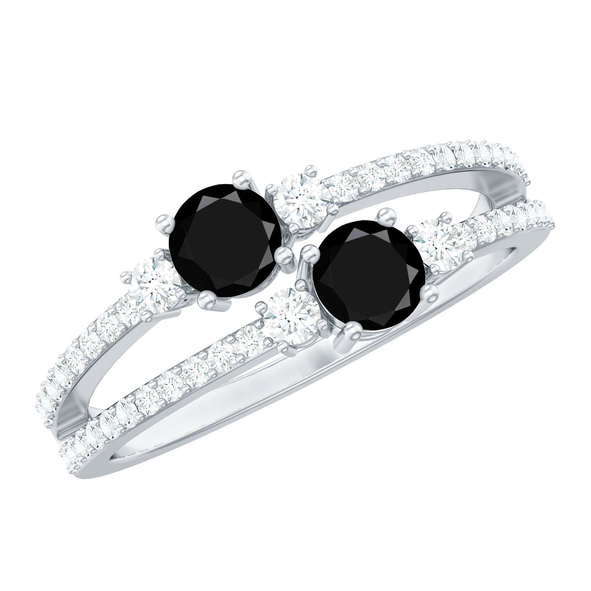 Genuine Black Onyx Two Stone Promise Ring with Diamond