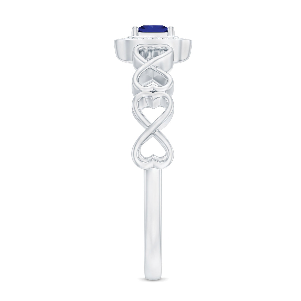 Certified Lab Blue Sapphire Diamond Promise Ring with Infinity Heart Shank
