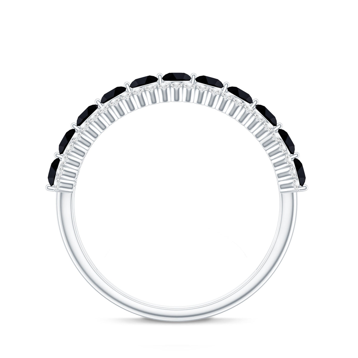 Natural Black Spinel Diamond Half Eternity Ring for Anniversary