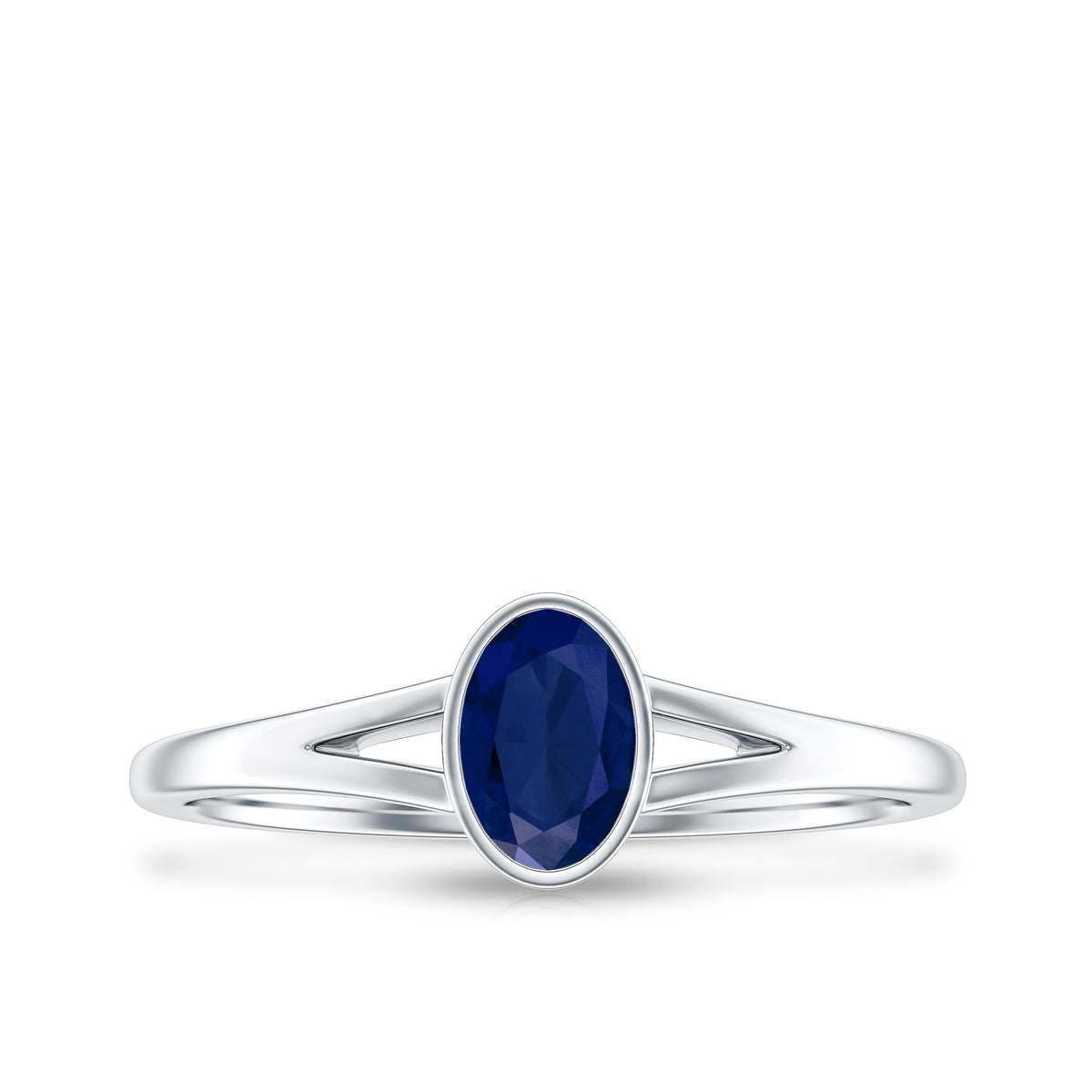 Natural 0.6 Carat Oval Shape Blue Sapphire Promise Ring with Split Shank