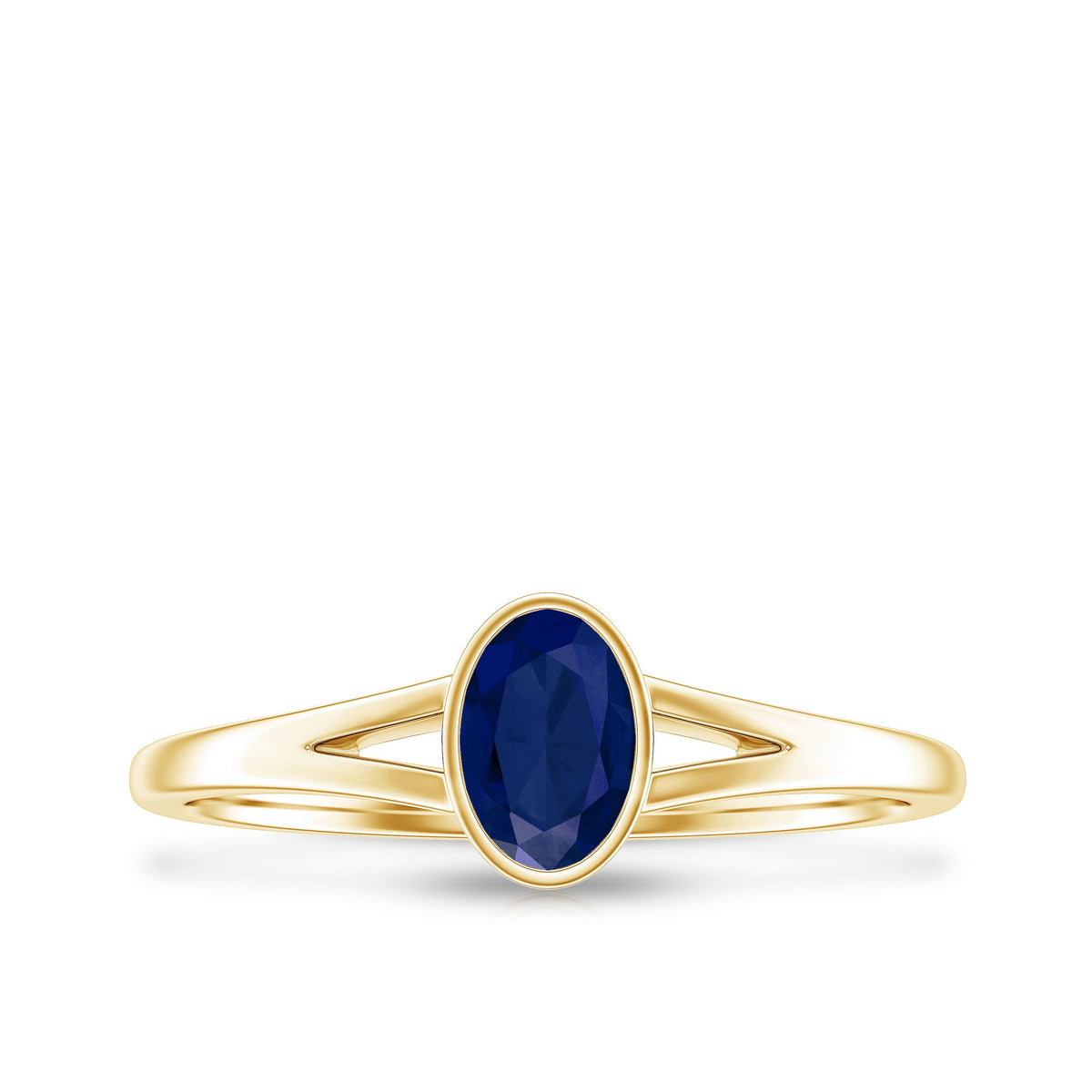 Natural 0.6 Carat Oval Shape Blue Sapphire Promise Ring with Split Shank