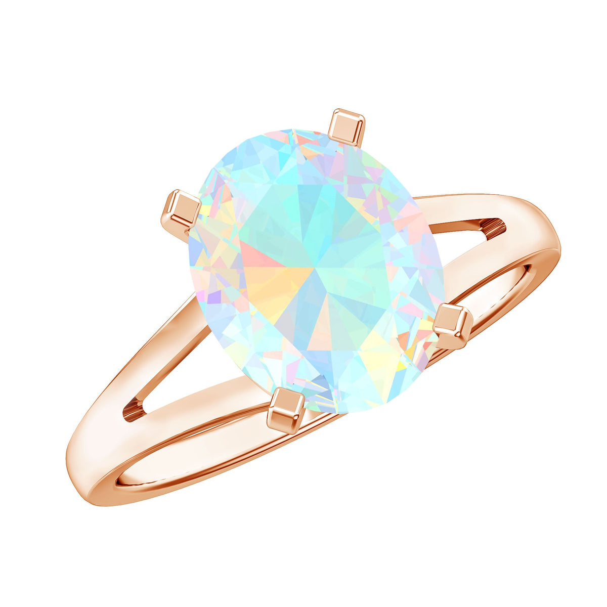 Natural 8X10 mm Ethiopian Opal Diamond Oval Engagement Ring with Split Shank