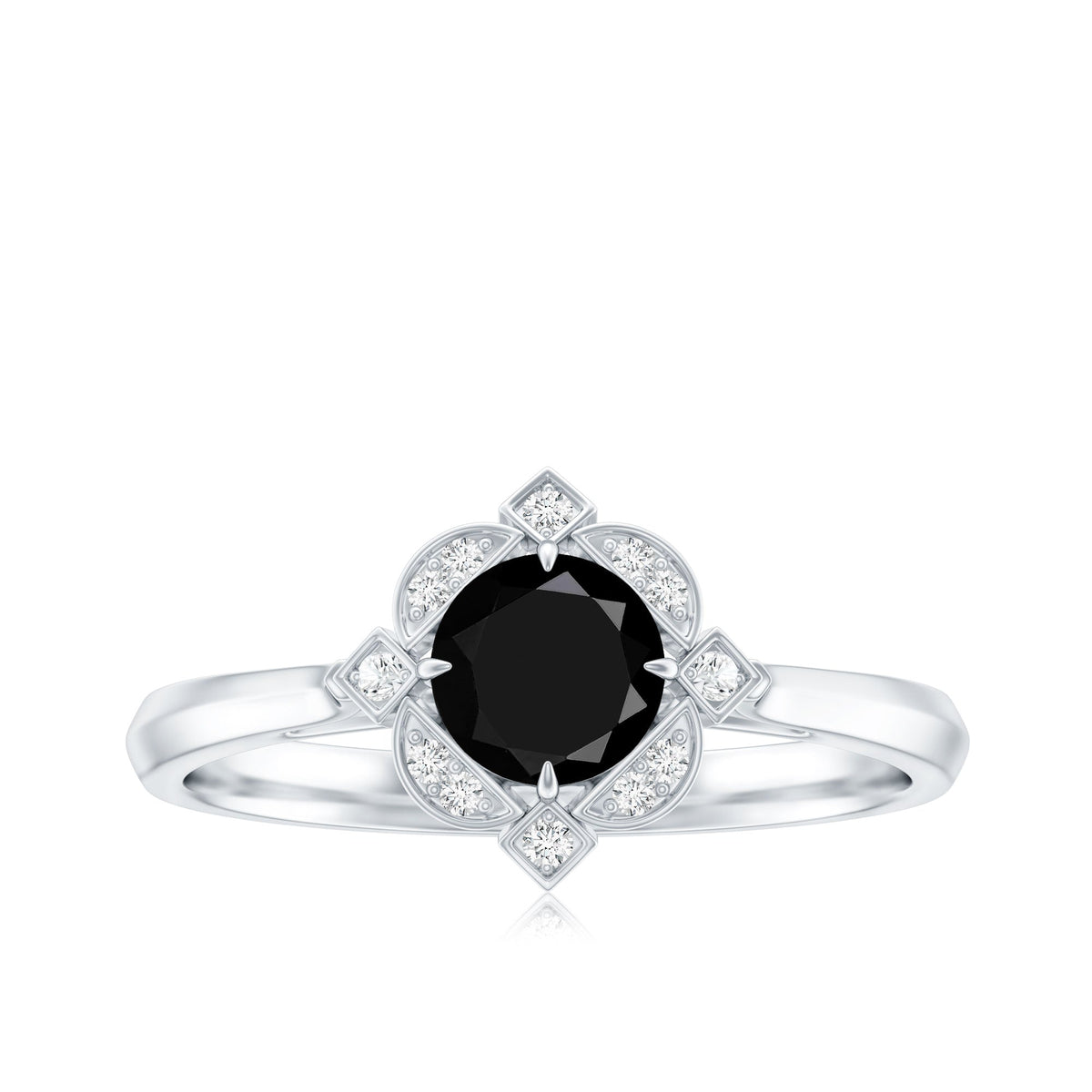 Vintage Style Black Spinel Engagement Ring with Diamond